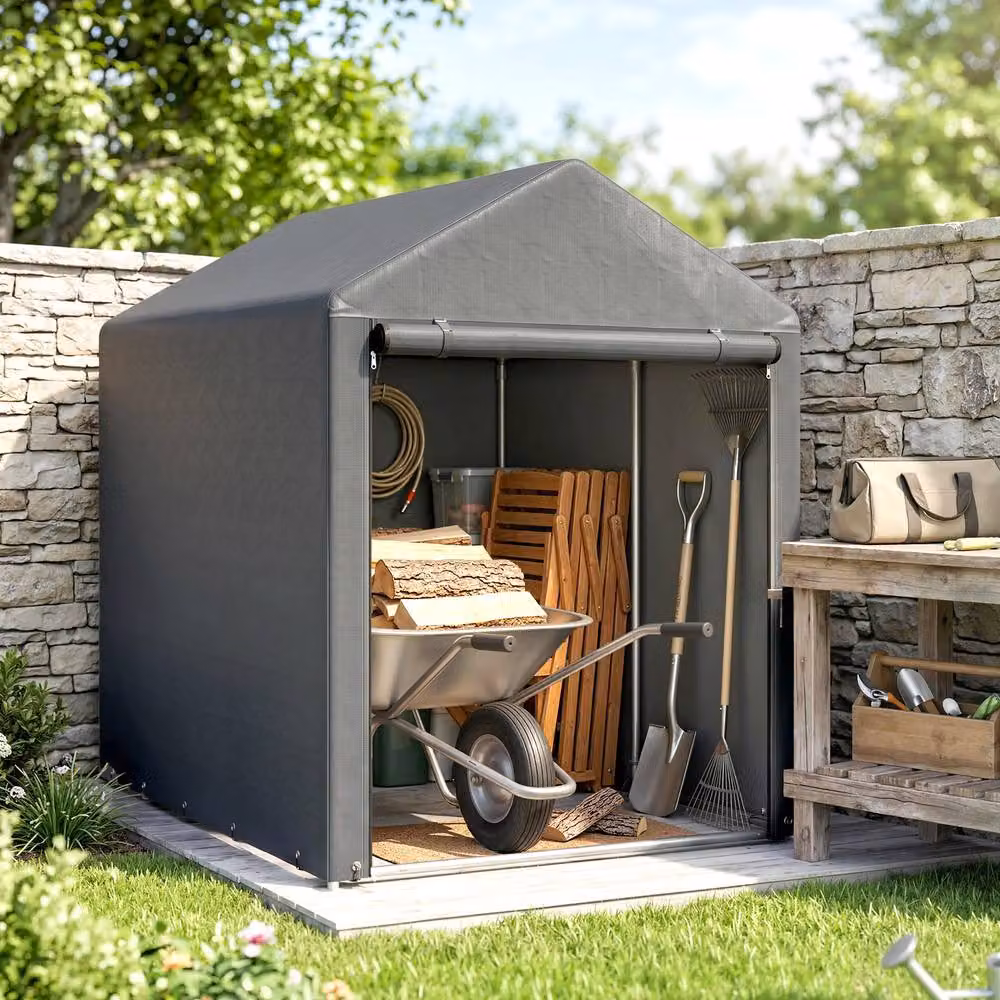 Rolipo Dark Grey Temporary Garden Shed with Accessories, W/D/H: 179 x 120 x 165 cm – 4
