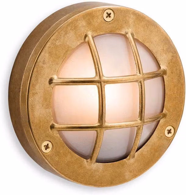 Firstlight Nautic Round Outdoor Wall Flush Light in Brass with Frosted Glass, IP64, G9