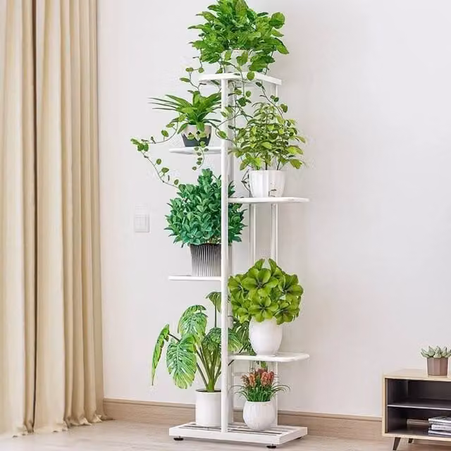 Havendro 6 Tier Metal Plant Stand Corner Shelf in Matt White