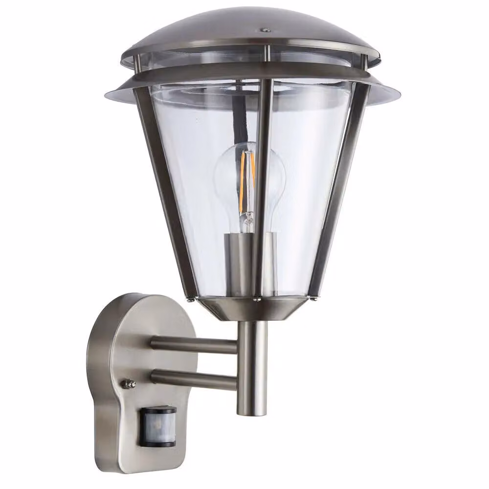 Loops 2 Pack Modern Outdoor Wall Lamp in Brushed Silver with PIR Motion Sensor and IP44 Rating – 2