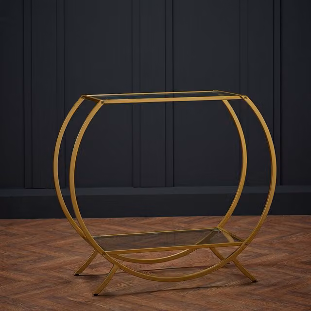 LPD Home Zenor Gold Metal and Glass Console Unit