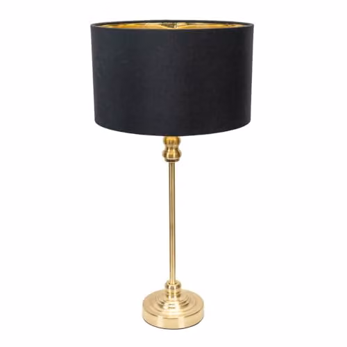 ValueLights Maggie Gold Metal Candlestick Table Lamp with Black and Gold Inner Shade and Warm White Bulb – 1