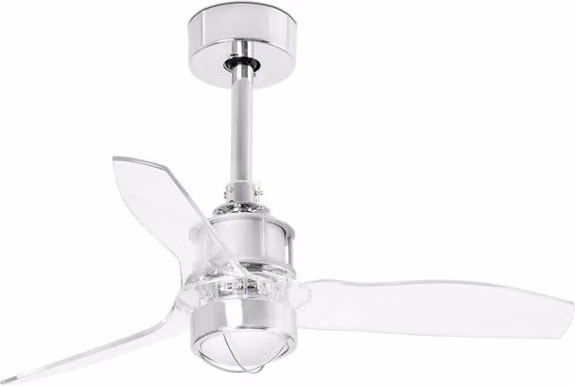 JUST FAN Chrome and Grey LED Ceiling Fan with Remote Control and Transparent Glass, 81 cm, 3000K Warm White