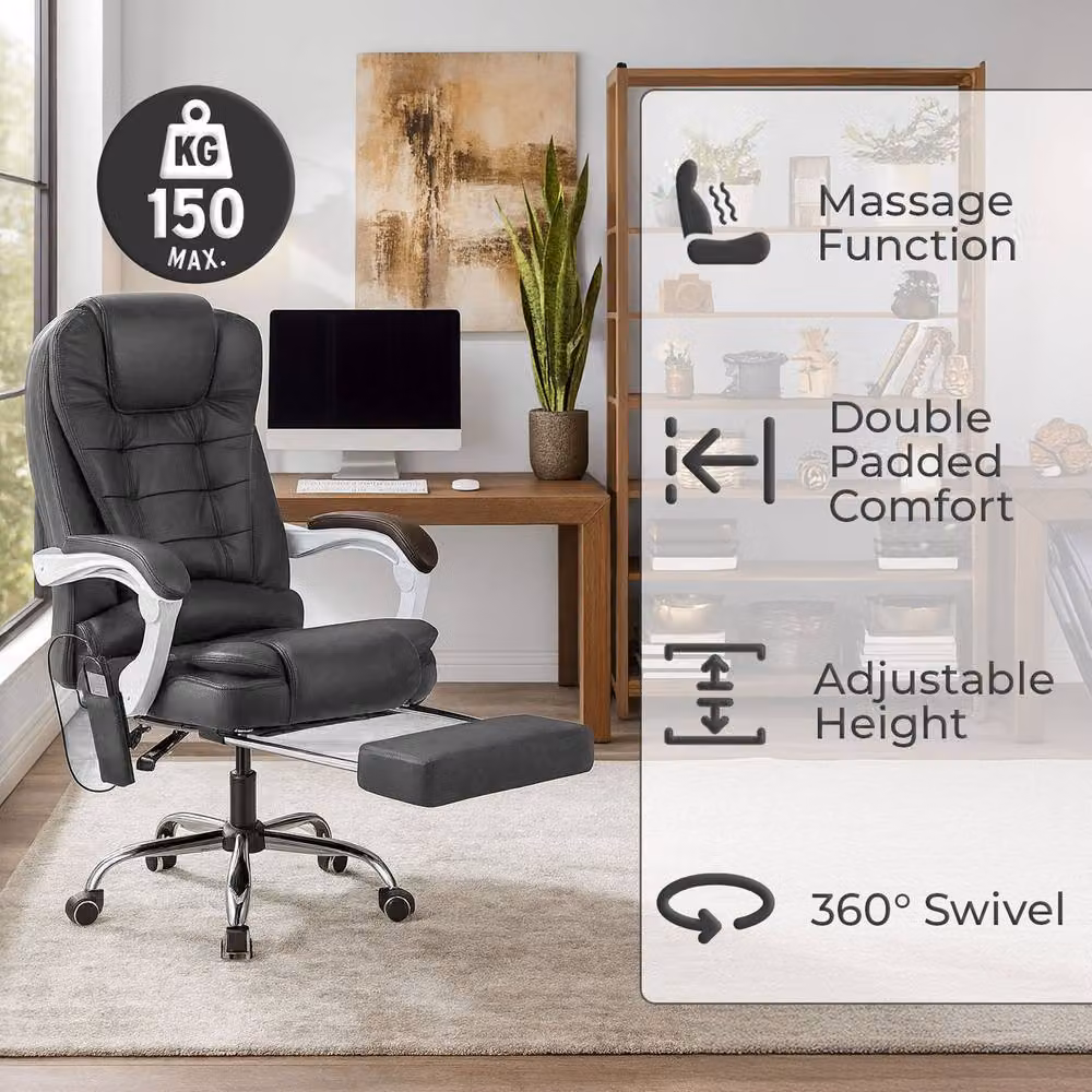 Neo Executive Gaming Recliner Massage Chair with Footrest and Headrest in Grey – 2