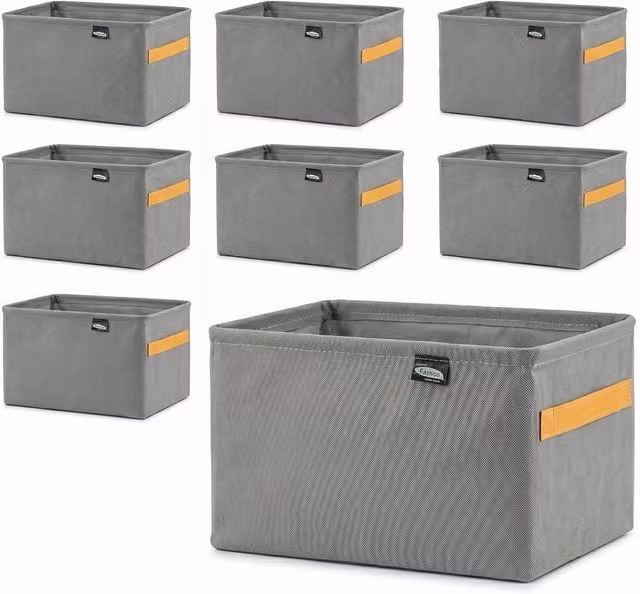 Kelvenix 8 Pack Grey Fabric Storage Bins with Handles