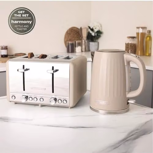 Hamilton Beach Harmony Kettle and Toaster Set in Brown and Beige with 1.7L Electric Kettle and 4-Slice Wide Slot Toaster – 2