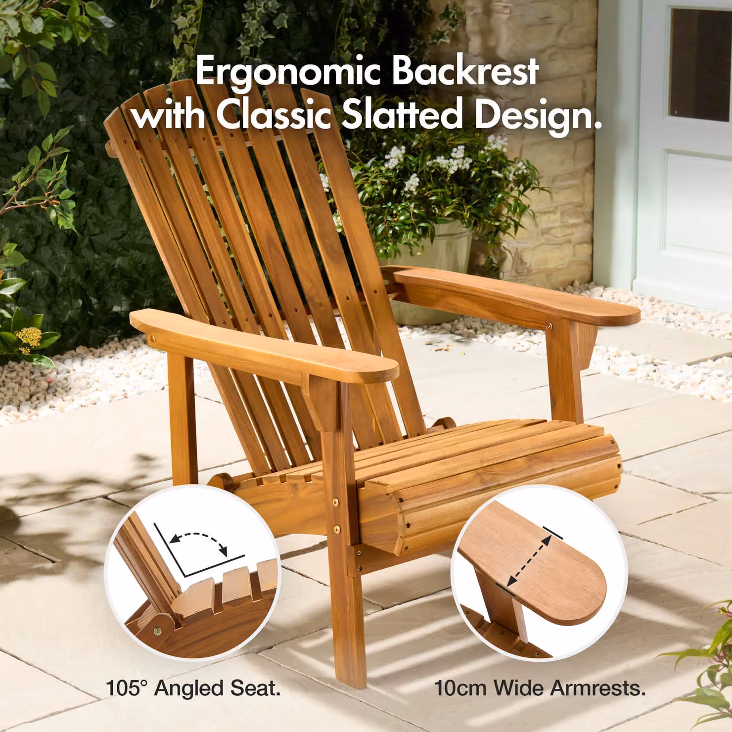 VonHaus Hudson Acacia Wood Adirondack Garden Chairs, Set of 2, Brown – 5