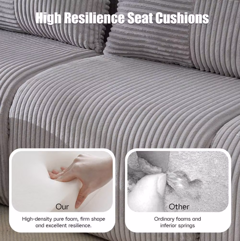 STILVORA 3-Seater Modular L-Shape Sofa in Grey with Cup Holders and Upholstered Frame – 3