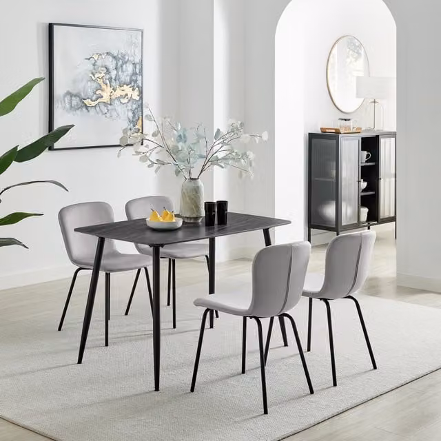 FurnitureboxUK Asti Grey Marble Ceramic Top Rectangular Dining Table and 4 Black Asti Chairs Set