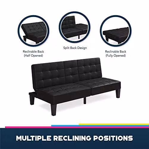 DHP Furniture Adalynn Convertible Sofabed in Black Faux Leather, W/D/H: 182 x 88 x 80 cm – 9