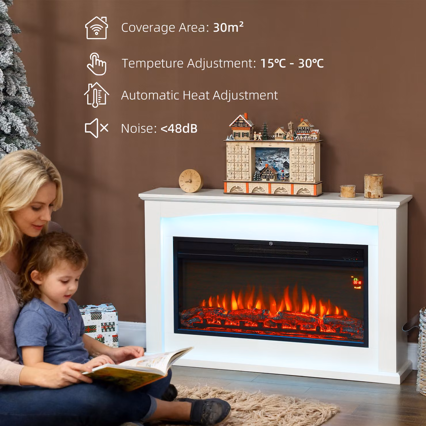 HOMCOM 2000W 5118 BTU Faux Flame Fireplace in White – 4