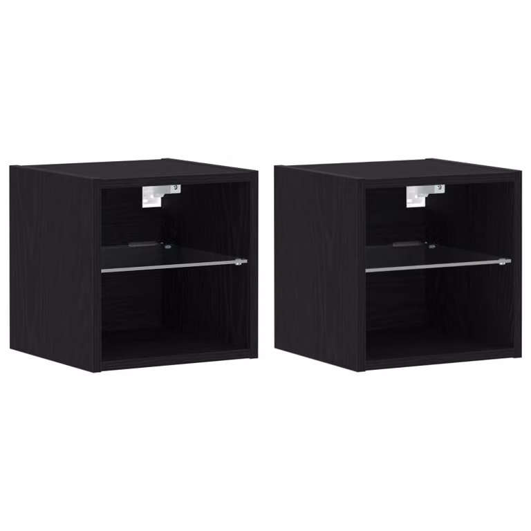 Berkfield Home Modern Wall Mounted LED TV Cabinet in Black Oak with Integrated Lighting, 2 Pieces, W/D/H: 30 x 28.5 x 30 cm
