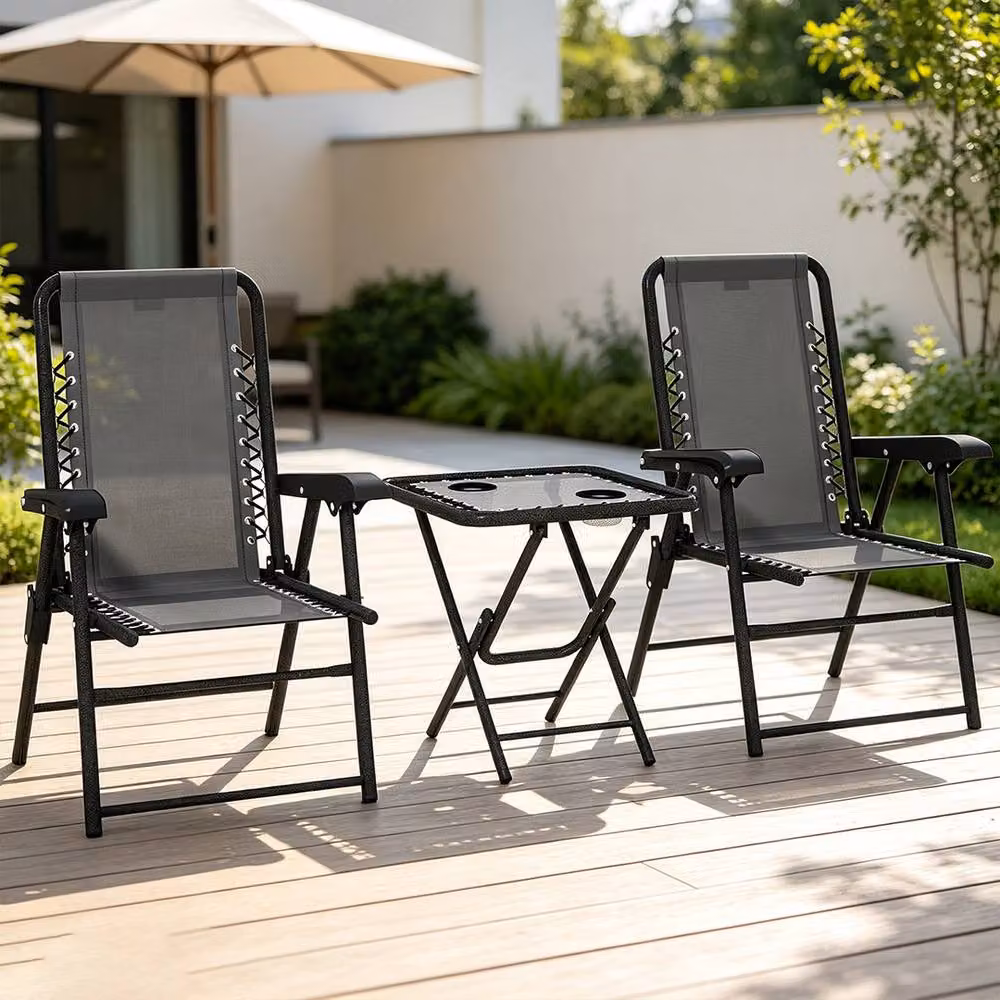 ERGOVEXA Three-Piece Modern Garden Table and Chair Set in Anthracite Grey – 3