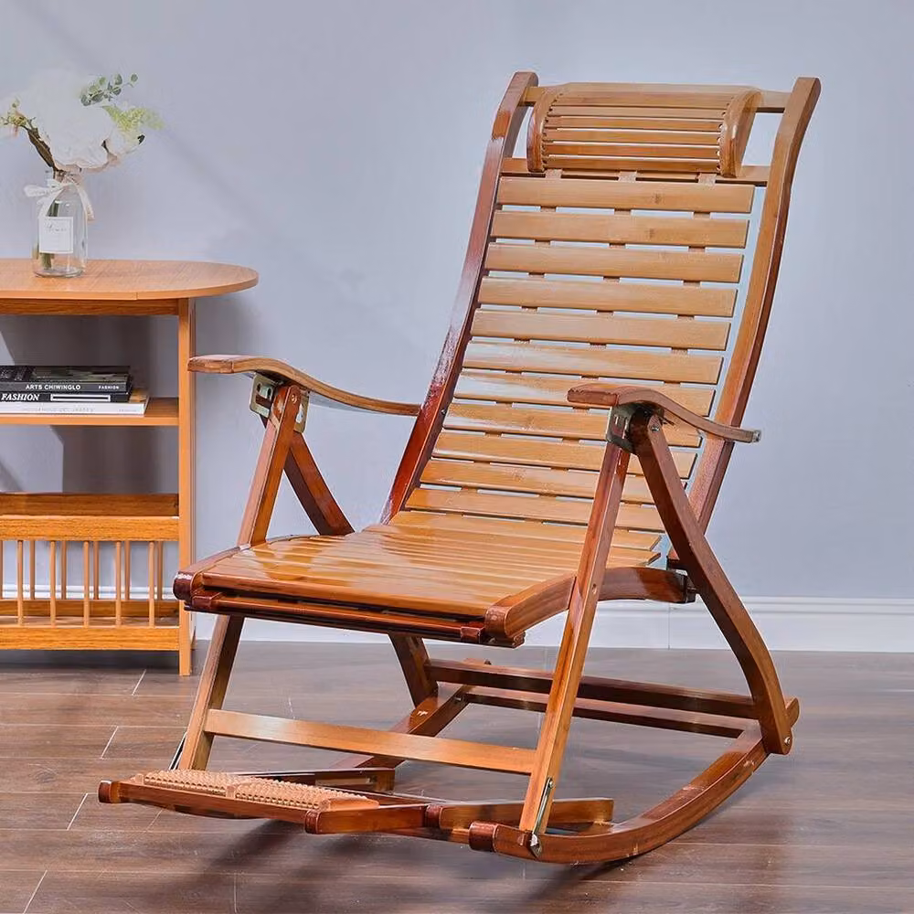 FORGEVIO Folding Bamboo Recliner Sun Lounger in Natural Sand Brown with Adjustable Headrest – 2