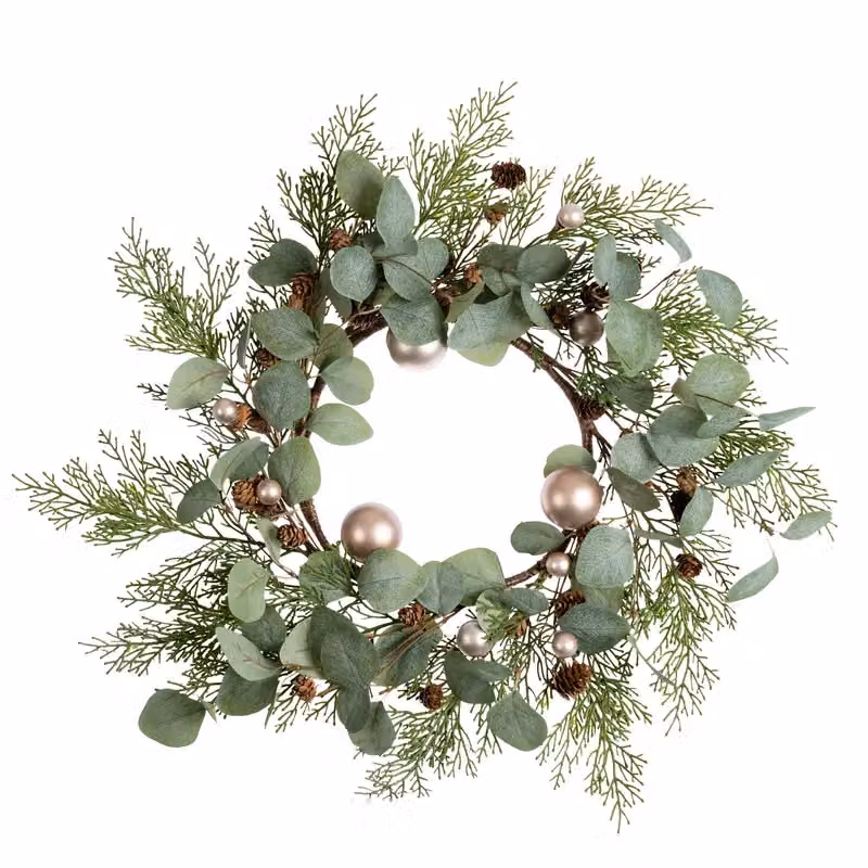Scottish Everlastings Ltd Green Eucalyptus and Bronze Bauble Christmas Wreath, Diameter: 45 cm – 2