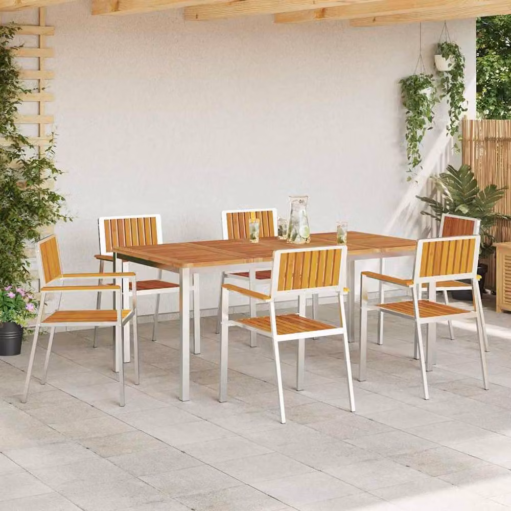 Berkfield Home Set of 6 Stacking Garden Chairs in Brown Solid Acacia Wood, W: 54.5 cm, D: 56 cm, H: 87 cm – 2