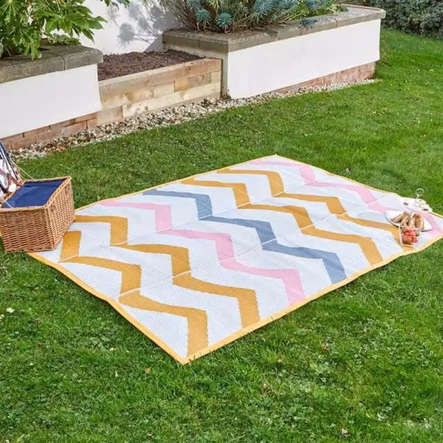 Garden Mile Alfresco Zig Zag Picnic Rug in Yellow, Pink, White and Blue