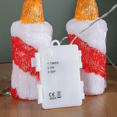 Samuel Alexander Set of 5 Red Striped Battery Operated Christmas Pillar Candle Ornaments with 30 Cool White LEDs, Height: 15 cm – 3