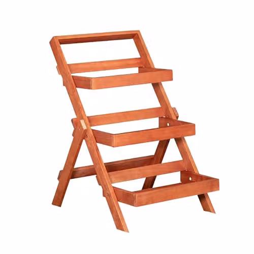 Samuel ALEXANDER 3 Tier Rustic Brown Oiled Wood Foldable Garden Plant Pot Holder Display Stand W/D/H: 75 x 75 x 92 cm – 3