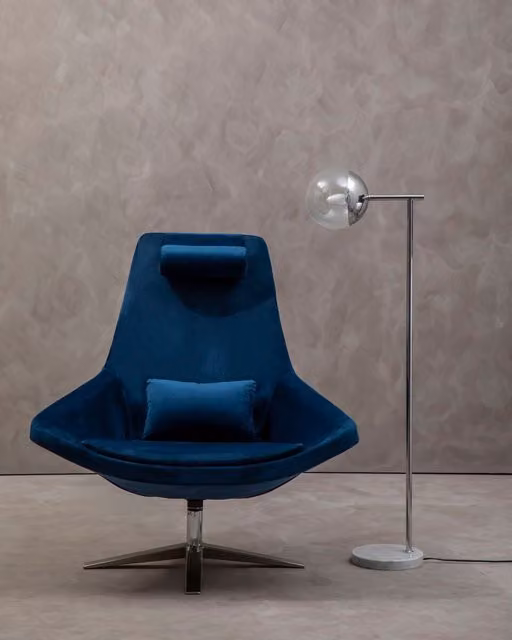 Fifty Five South Orsina Blue Velvet Swivel Lounge Chair with Armrests and Metal Frame – 2