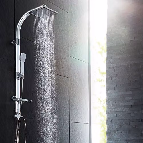 tectake Aluminium Rain Shower System with Handheld Shower and Soap Dish in Chrome Finish – 2