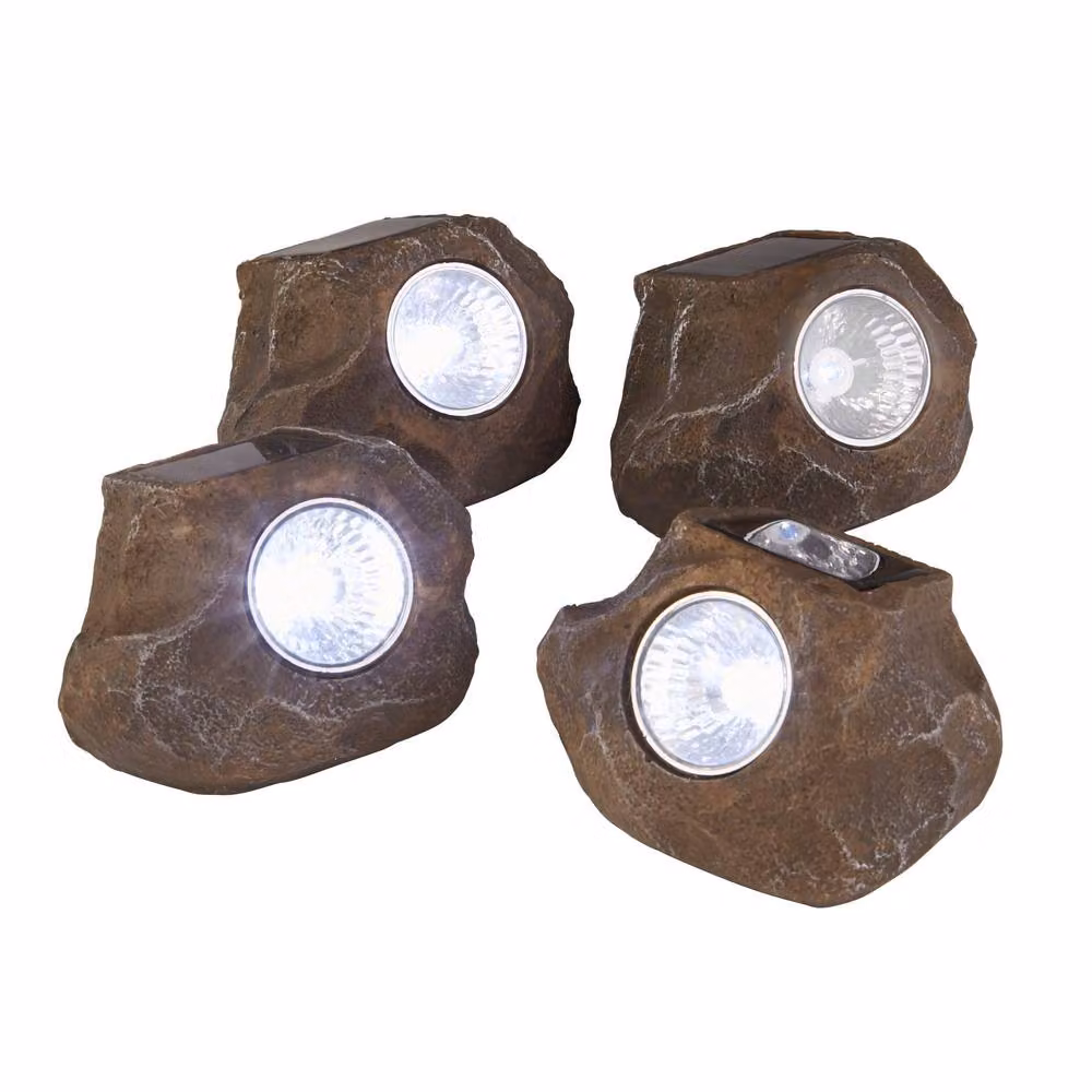 Lighting Collection TerraBeam Solar LED Outdoor Rock Lights in Brown – 3