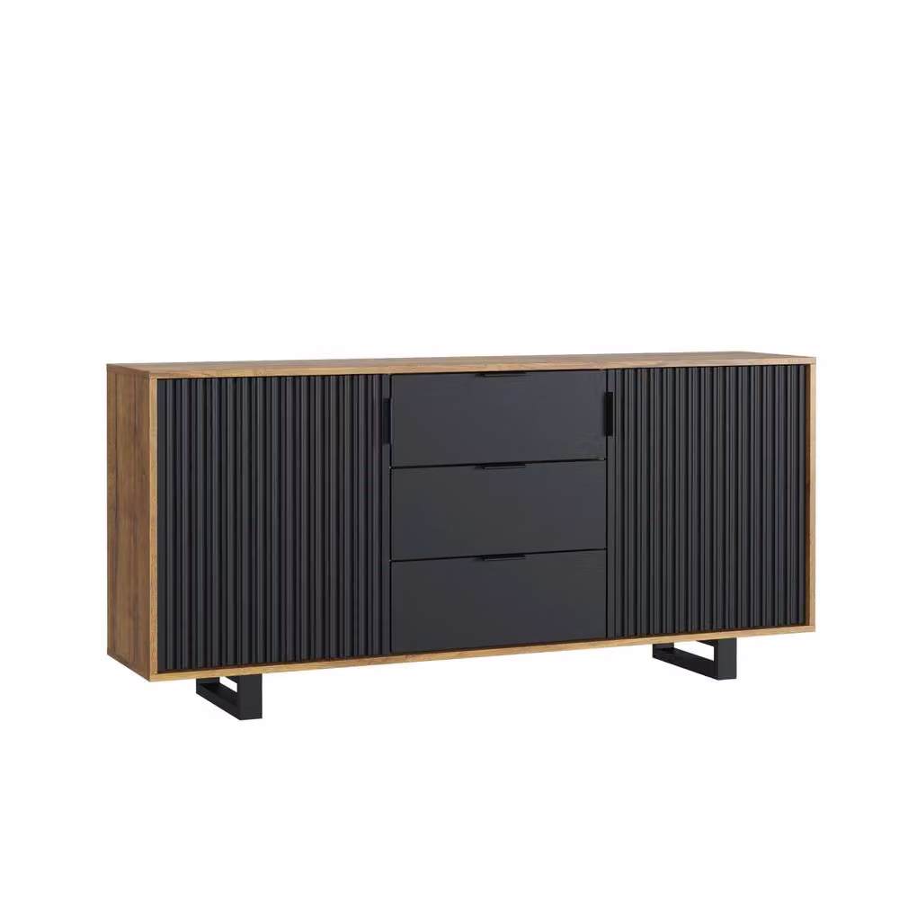 Creative Furniture Blackridge Sideboard in Dark Oak and Black with Fluted Doors and Drawer, W: 140 cm, H: 75 cm, D: 35 cm – 5