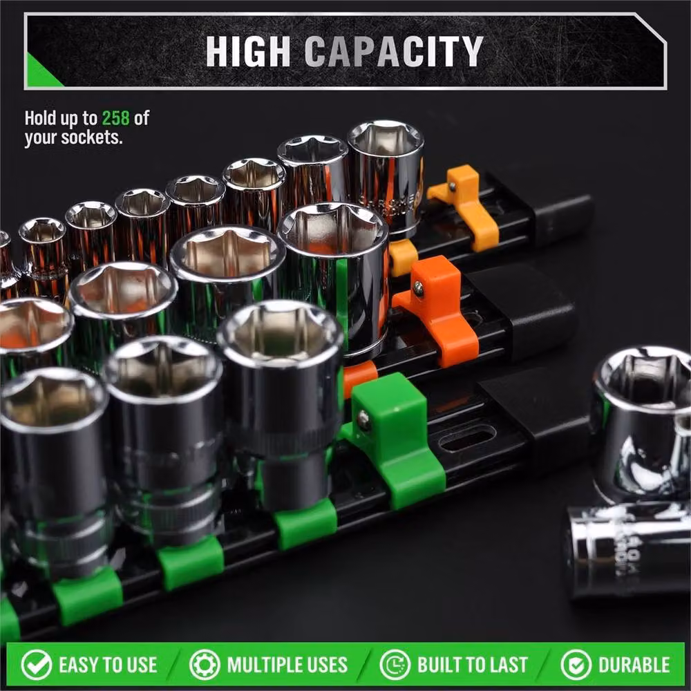 SPETLEK 18-Piece Multicolour Socket Organizer Holder Rail for 1/4, 3/8 and 1/2 Inch Sockets – 2