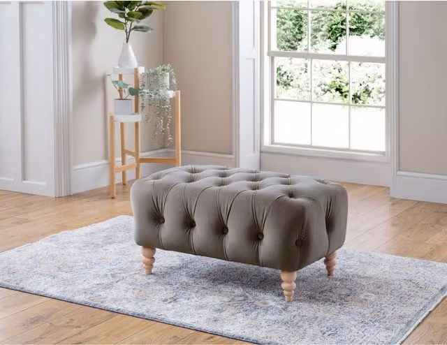 FurnitureboxUK Olivia Grey Velvet Upholstered Rectangular Footstool