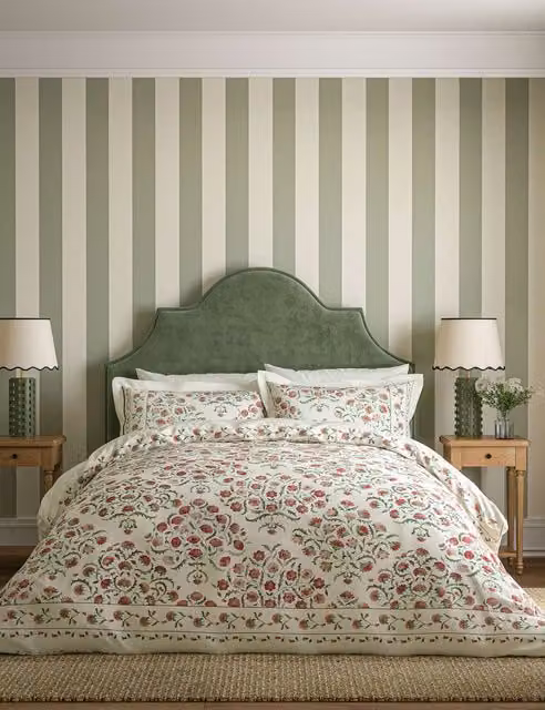 Sanderson Ottoman Floral Cotton Duvet Cover and Pillowcase Set, Multicolour, 180 x 200 cm