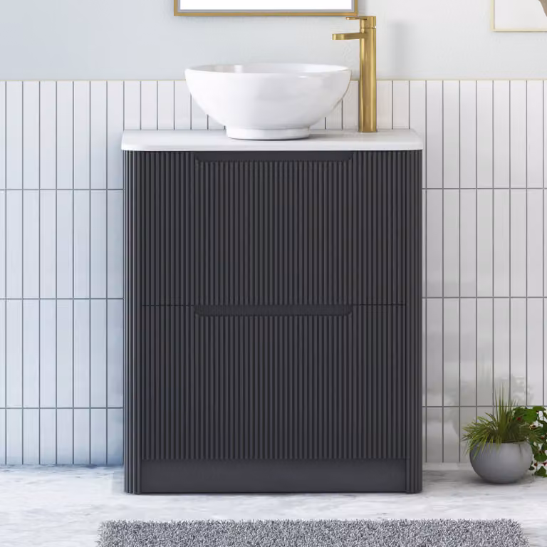 Royal Bathrooms Avenza 800mm Floor Standing Vanity Unit in Matt Obsidian Black with 2 Drawers, Plain White Worktop and Breeze Basin