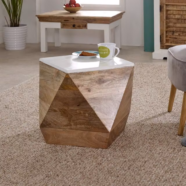 IH Design Rustic White Mango Wood Side Table
