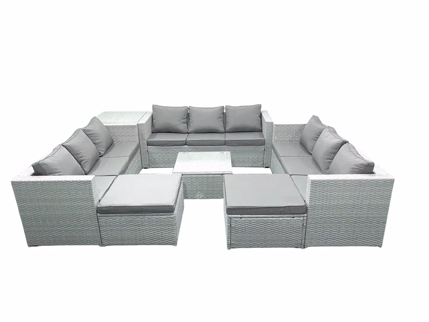 Fimous 11 Seater Rattan Garden Furniture Set with 2 Large Footstools and Side Table in Light Grey – 2