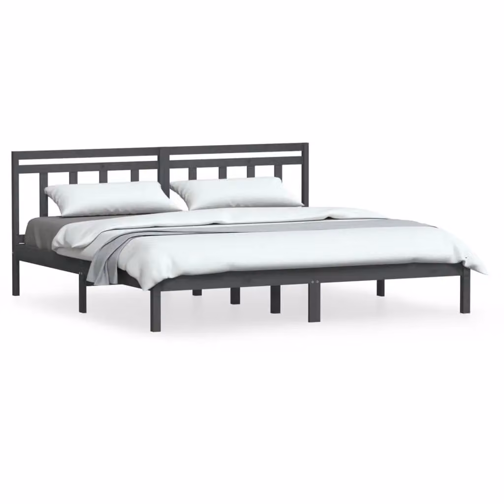 Berkfield Home Grey Solid Pine Wood Bed Frame W/D/H: 200 x 200 cm – 2