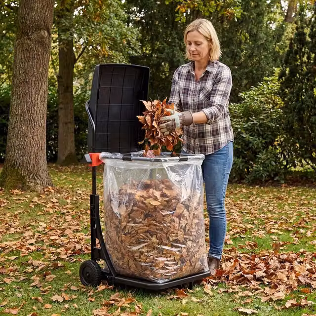 Costway Black Metal Moving Trash Bag Holder and Leaf Bag Stand Cart with Wheels – 1