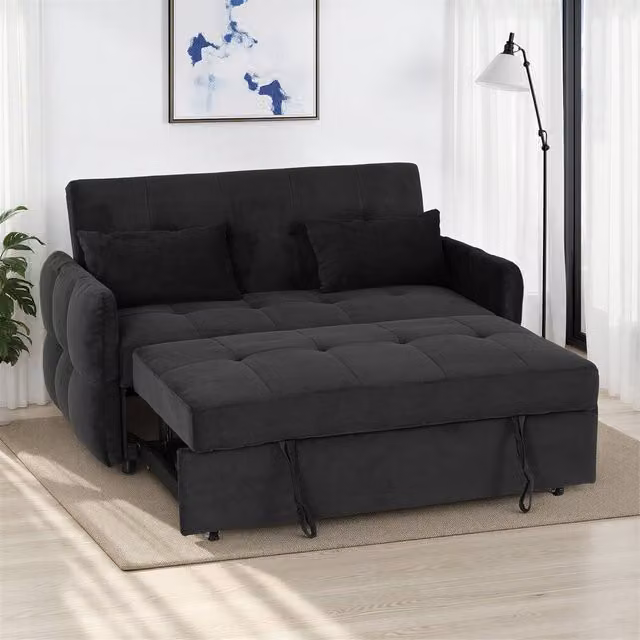 Seconique Chelsea Modern Black Fabric Upholstered Sofa Bed with Pull Out Drawer