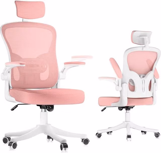Gartistgo Ergonomic Mesh Office Chair in Pink with Adjustable Headrest and Lumbar Support – 1