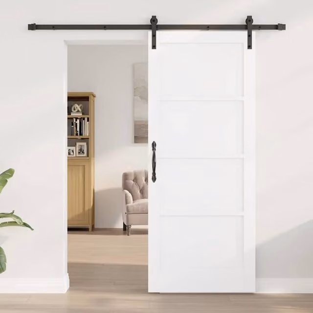 Berkfield Home Sliding Door with Hardware Set in White Solid Wood Pine, W: 83 cm, H: 202 cm