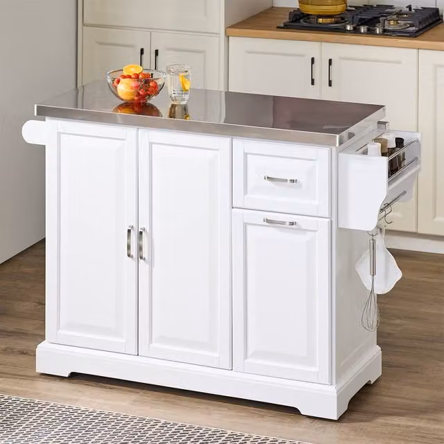 SoBuy Modern White Kitchen Trolley with Stainless Steel Top