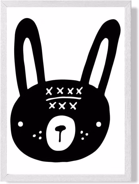 ARTZE Black Rabbit Scandinavian Animal Framed Print, White Frame, A4