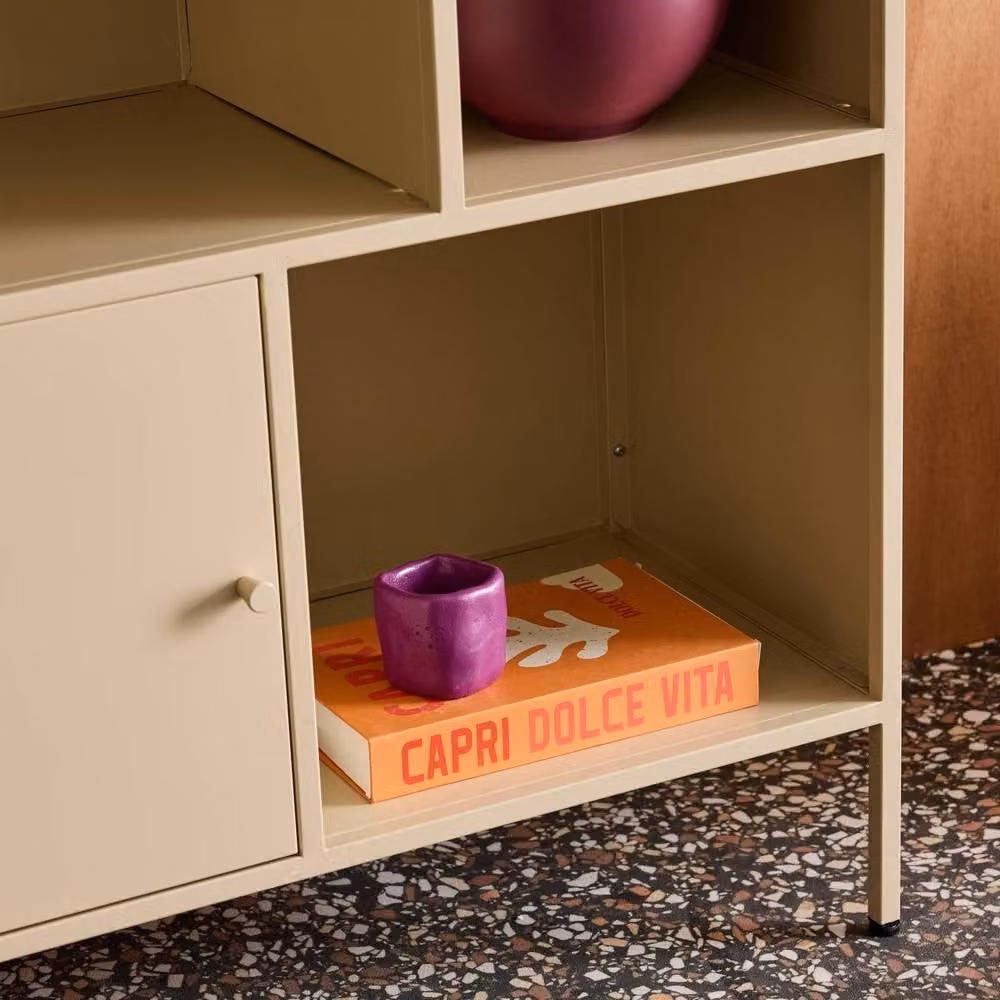 sweeek Industrial Metal Freestanding Storage Cabinet with Hinged Doors and Internal Shelves in Cream – 3