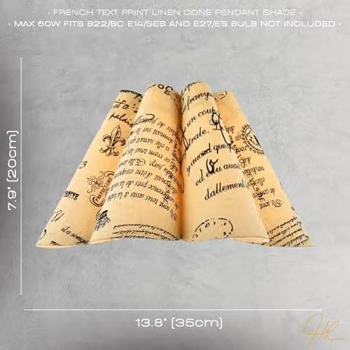 Happy Homewares Vintage France Theme Beige Linen Fabric Pendant Lighting Shade with Black Scroll Wording, W/D/H: 20 x 20 x 35 cm – 3