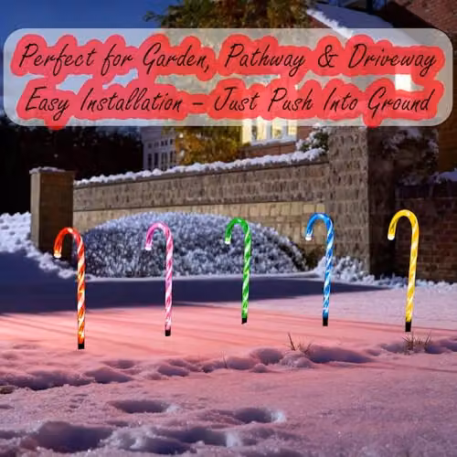 Shatchi Multicolour Candy Cane Christmas Pathway Lights, Set of 5, Height: 55 cm – 5