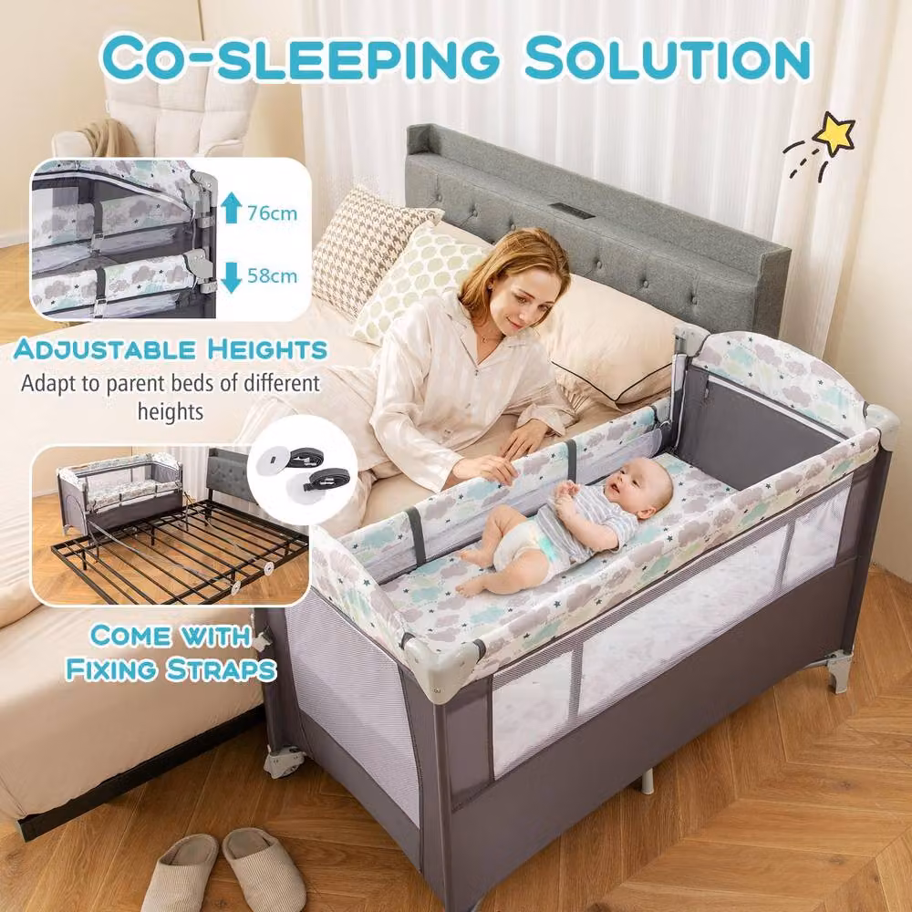 CASART Pack & Play Foldable Baby Nursery Center with Diaper Changing Table in Grey – 5