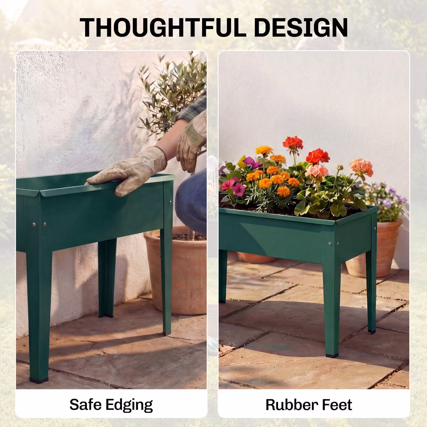 Outsunny Metal Raised Garden Bed on Legs with Drainage Hole and Foot Covers, Green – 6