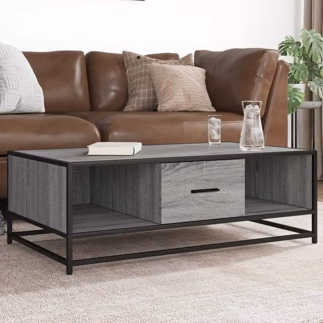 Berkfield Home Grey Sonoma Coffee Table with Metal Sled Base, W: 100 cm, D: 57 cm, H: 35 cm