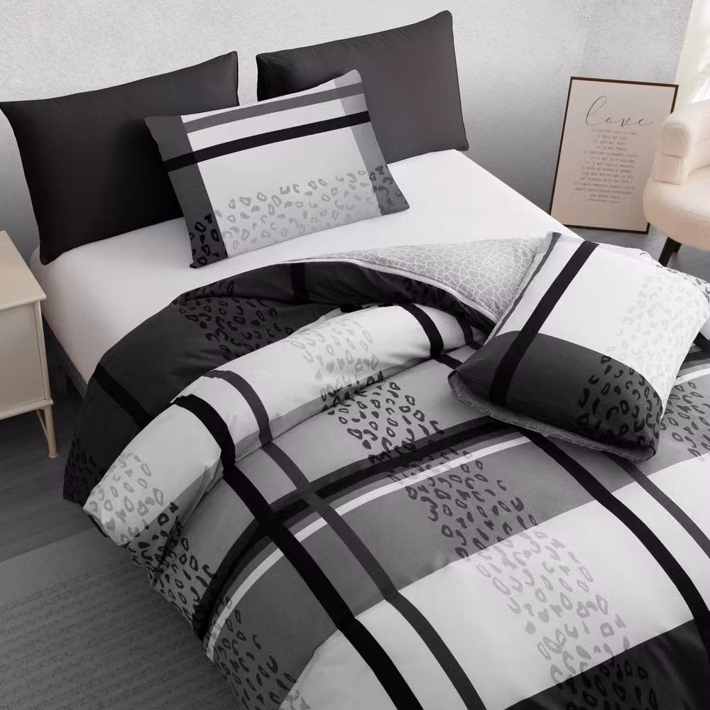 Grace Premium Brushed Microfibre Duvet Cover and Pillowcase Set with Zipper Closure, Grey Multicolour, W: 140 cm, H: 200 cm – 5