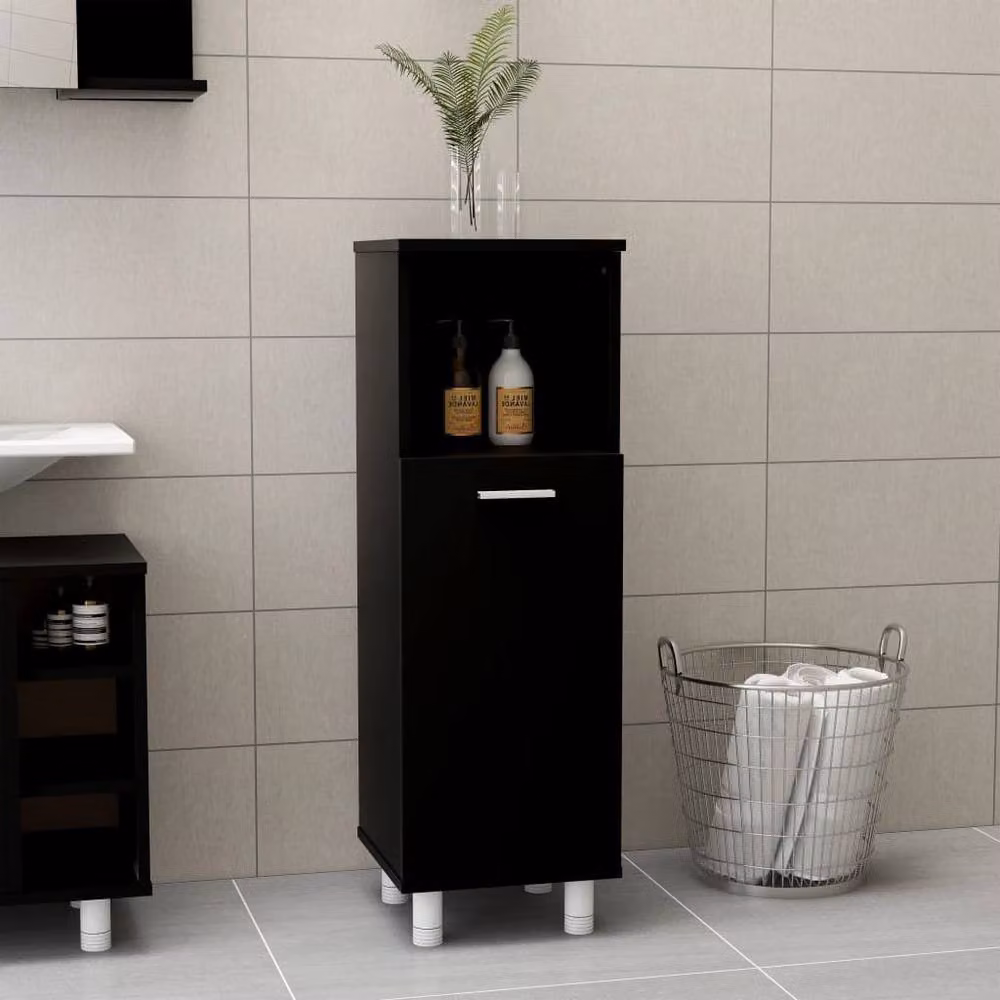Berkfield Home Modern Black Bathroom Cabinet with Hinged Doors and Internal Shelves, W/D/H: 30 x 30 x 95 cm – 2