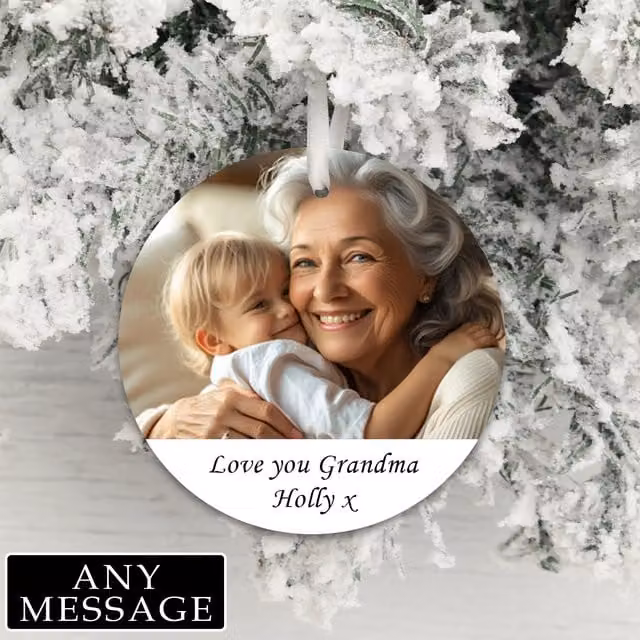 Uniqueful Personalised White Ceramic Round Hanging Christmas Pendant Decoration for Grandma