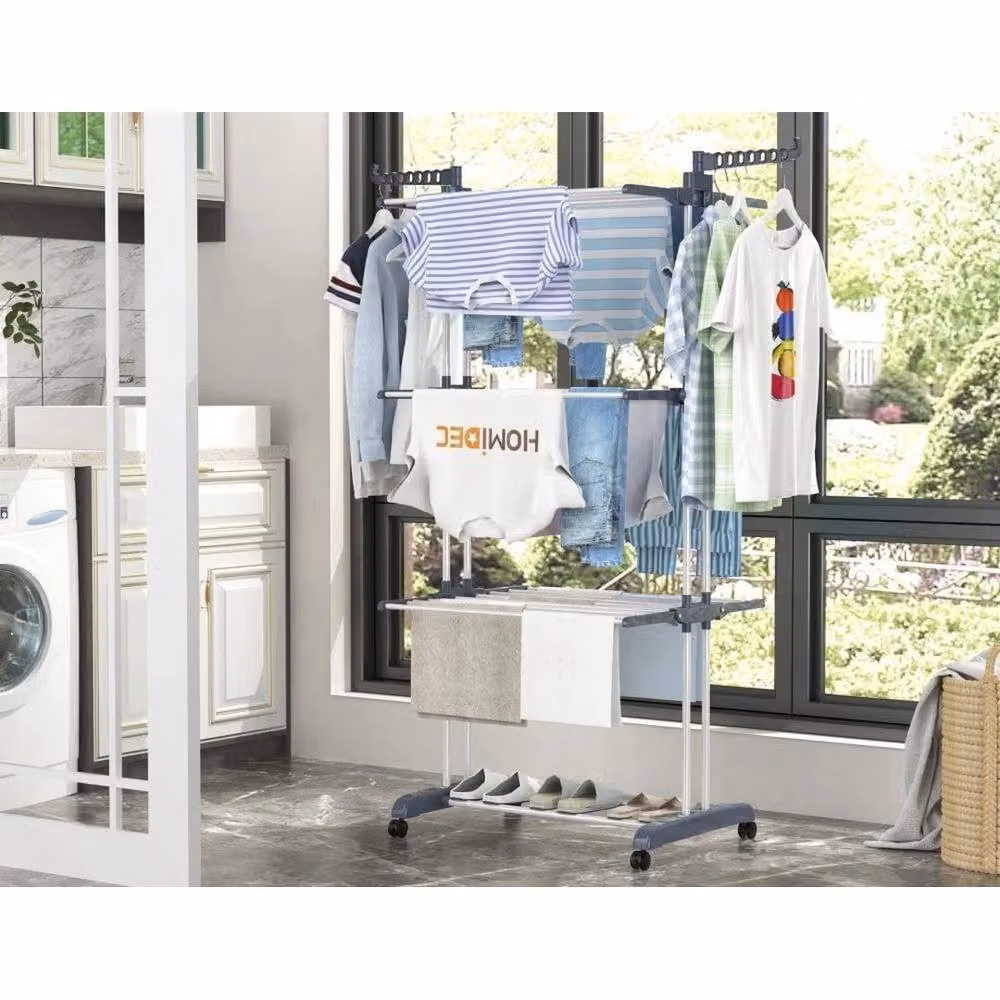 NESTLUNE 4 Tier Foldable Indoor Outdoor Clothes Airer with Wing Arms in Grey – 2